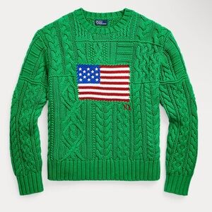 Polo Ralph Lauren Aran-Knit Flag Cotton Sweater